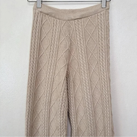 Lulus Womens Xsmall Welcoming Warmth Beige Cable High Rise Wide Leg Sweater Pant - Picture 3 of 12